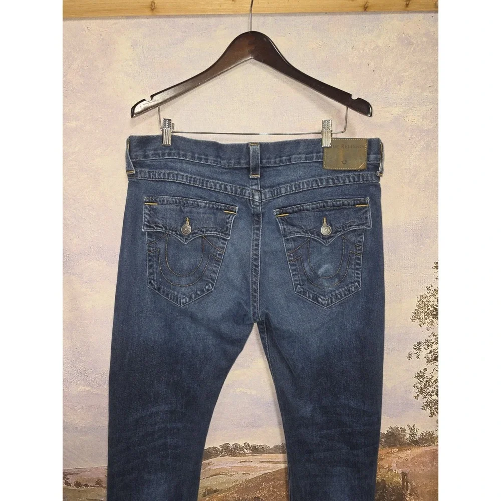 True Religion World Tour Straight Leg Blue Jeans with Flaps Men's 36x33